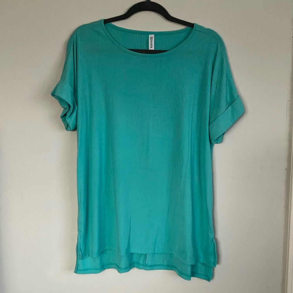 Turquoise Rib Cuff Sleeve Tee